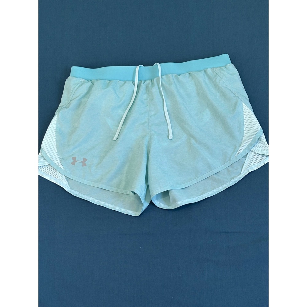 Under Armour HeatGear Fly By Running Shorts Aqua Blue Mesh Trim Womens Medium